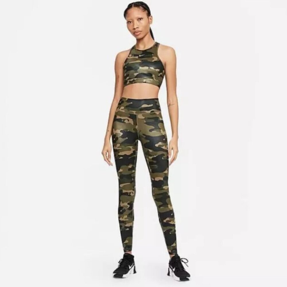 NWT NIKE‎ ONE Dri-FIT Tight Fit Mid-Rise Leggings Green Camo DD4559-222 MEDIUM